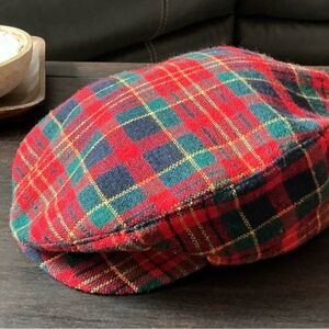 Vintage Tartan Kentucky Derby Hat Tartan Red Plaid Wool newsboy